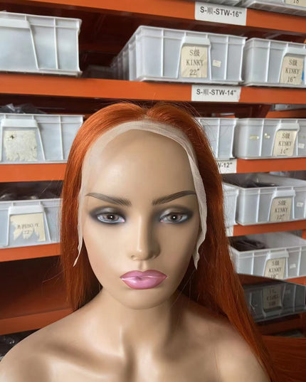 straight ginger #350 color Lace Frontal 13x4 Virgin Human Hair Wig 15A