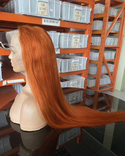straight ginger #350 color Lace Frontal 13x4 Virgin Human Hair Wig 15A