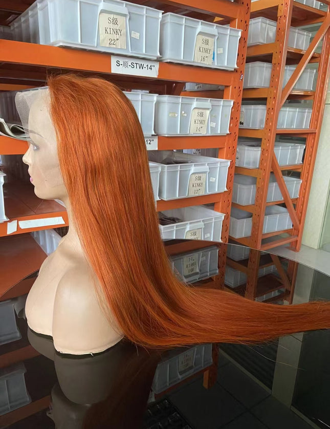 straight ginger #350 color Lace Frontal 13x4 Virgin Human Hair Wig 15A