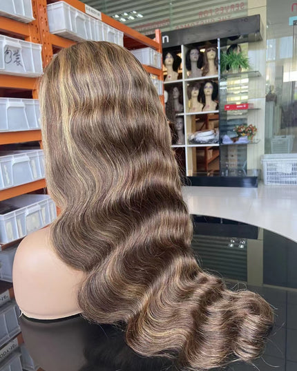 M4/27 color body wave Lace Frontal wig 13x4 Virgin Human Hair 15A