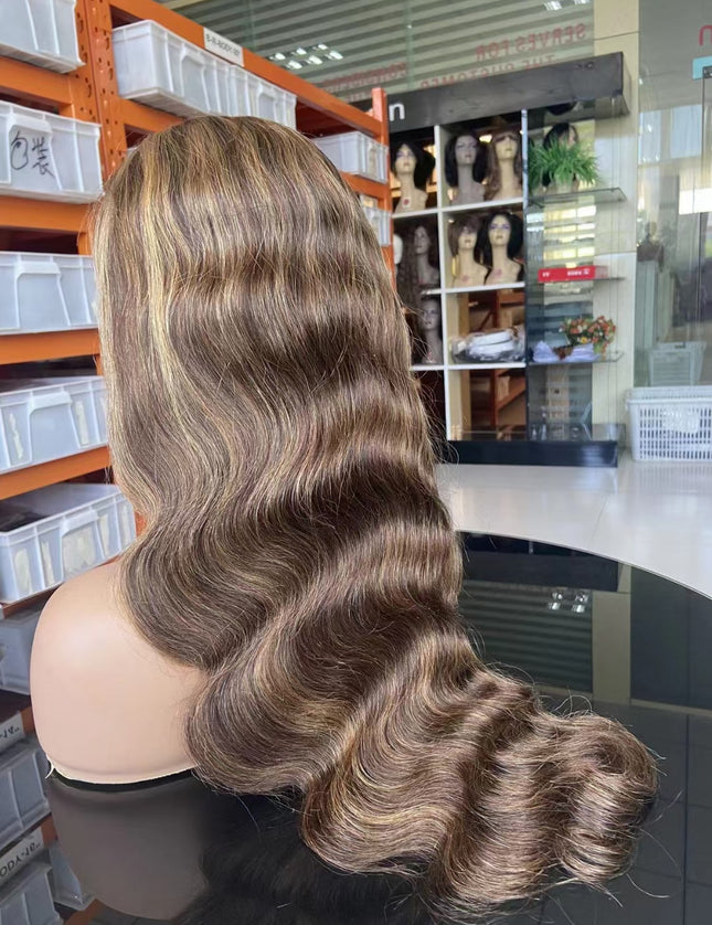 M4/27 color body wave Lace Frontal wig 13x4 Virgin Human Hair 15A