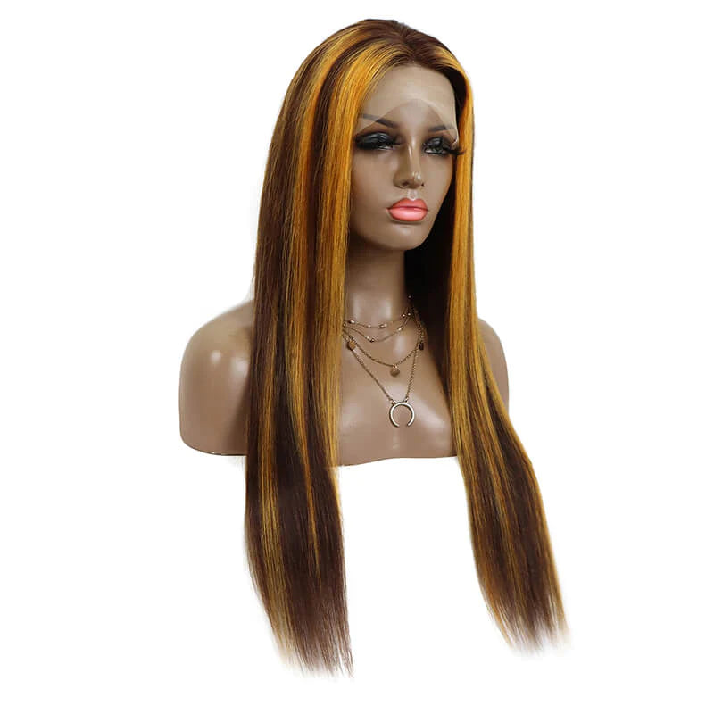 Color 4 and golden color Straight  13x4 Lace Front 180% density Virgin Human Hair LACE Wig