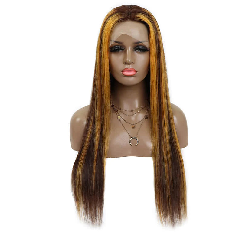 Color 4 and golden color Straight  13x4 Lace Front 180% density Virgin Human Hair LACE Wig