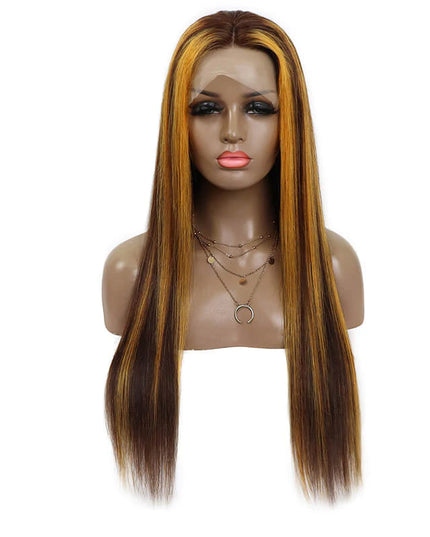 straight #6/30 color, 13x4 Lace Frontal wig 100% Virgin Human Hair Wig 15A