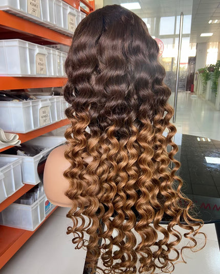 Loose wave ombre #4/30 color lace Frontal 13x4 Virgin Human Hair Wig 15A