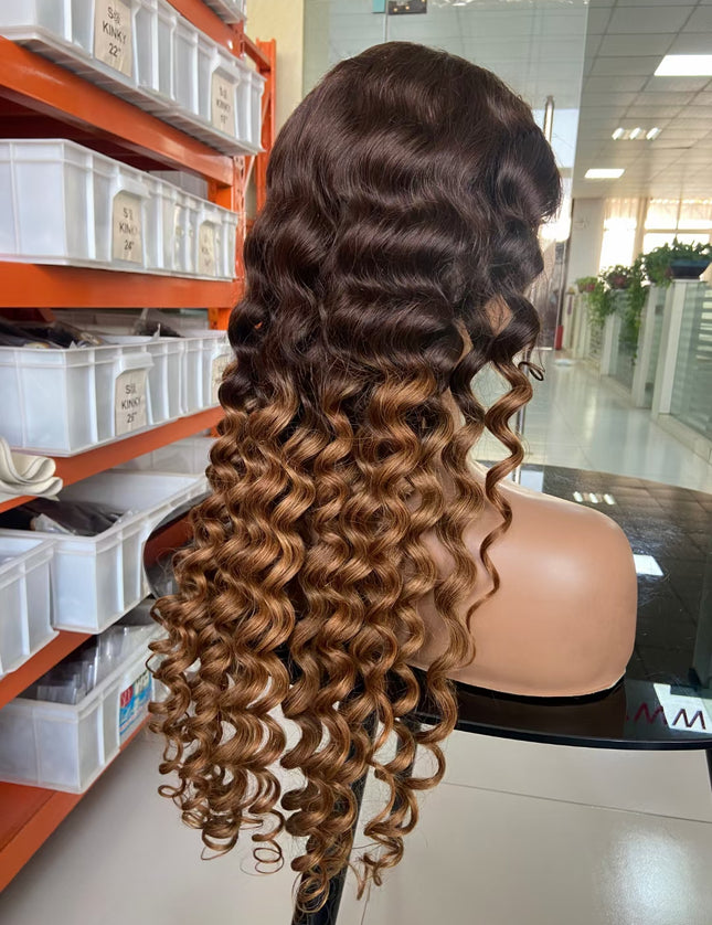 Loose wave ombre #4/30 color lace Frontal 13x4 Virgin Human Hair Wig 15A