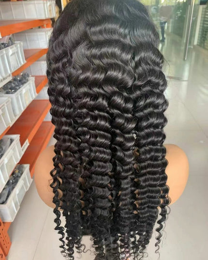 Deep wave natural black color Lace Frontal 13x4 Virgin Human Hair Wig 15A