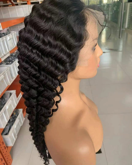 Deep wave natural black color Lace Frontal 13x4 Virgin Human Hair Wig 15A