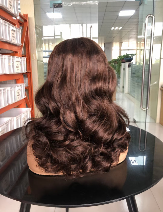 brown color fashion wave lace Frontal 13x4 Virgin Human Hair Wig 15A