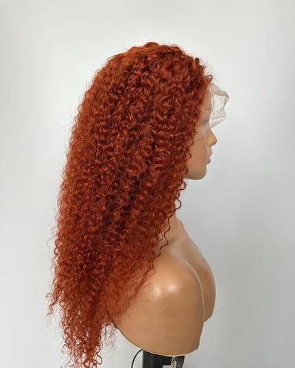 350 ginger color curly wave lace Frontal 13x4  Virgin Human Hair Wig 15A
