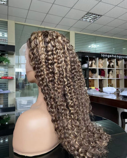 P4/27 curly wave lace Frontal 13x4 Virgin Human Hair Wig 15A