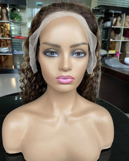 P4/27 curly wave lace Frontal 13x4 Virgin Human Hair Wig 15A