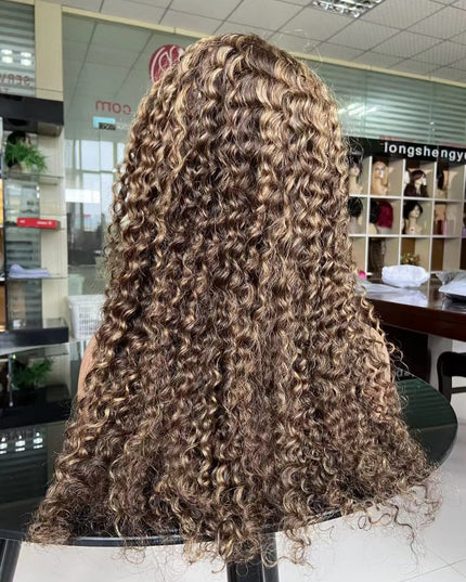 P4/27 curly wave lace Frontal 13x4 Virgin Human Hair Wig 15A