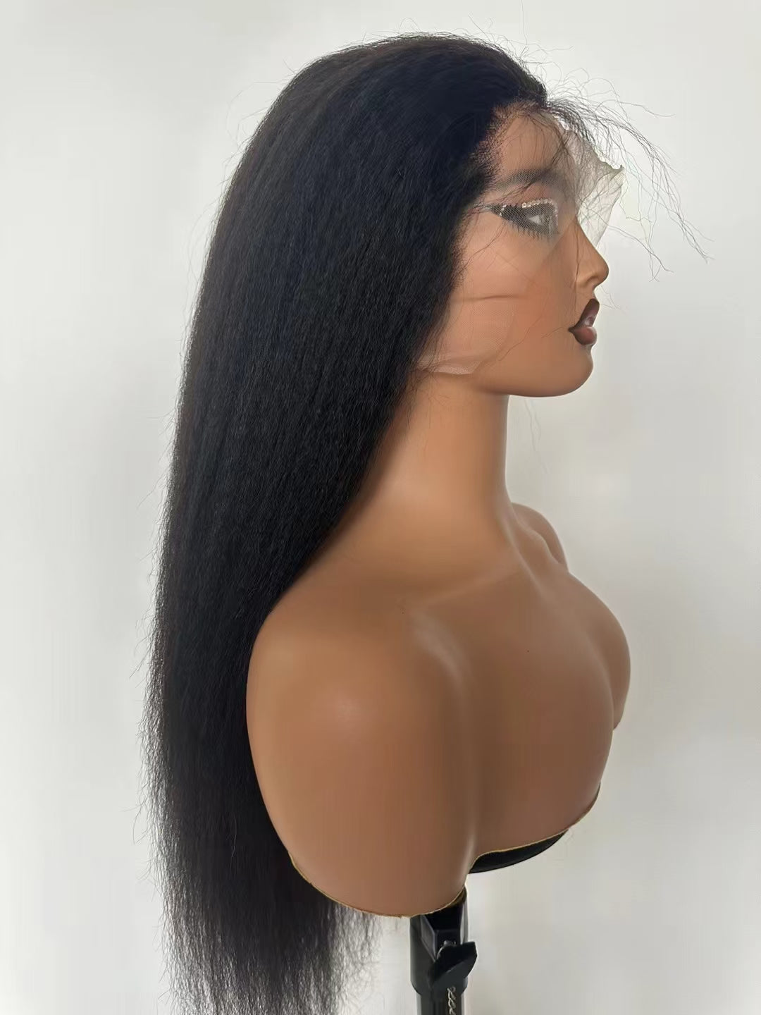 Kinky straight natural black 13x4 Lace Frontal 100% Virgin Human Hair Transparent  LACE Wig 180% density