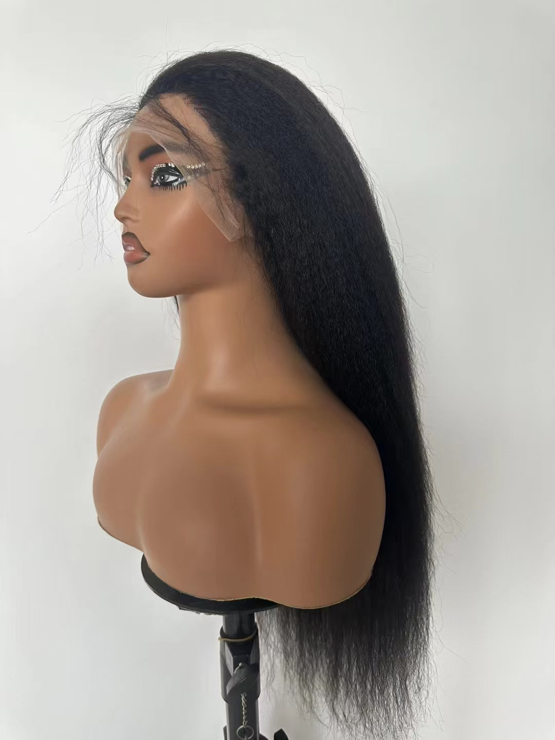 Kinky straight natural black 13x4 Lace Frontal 100% Virgin Human Hair Transparent  LACE Wig 180% density