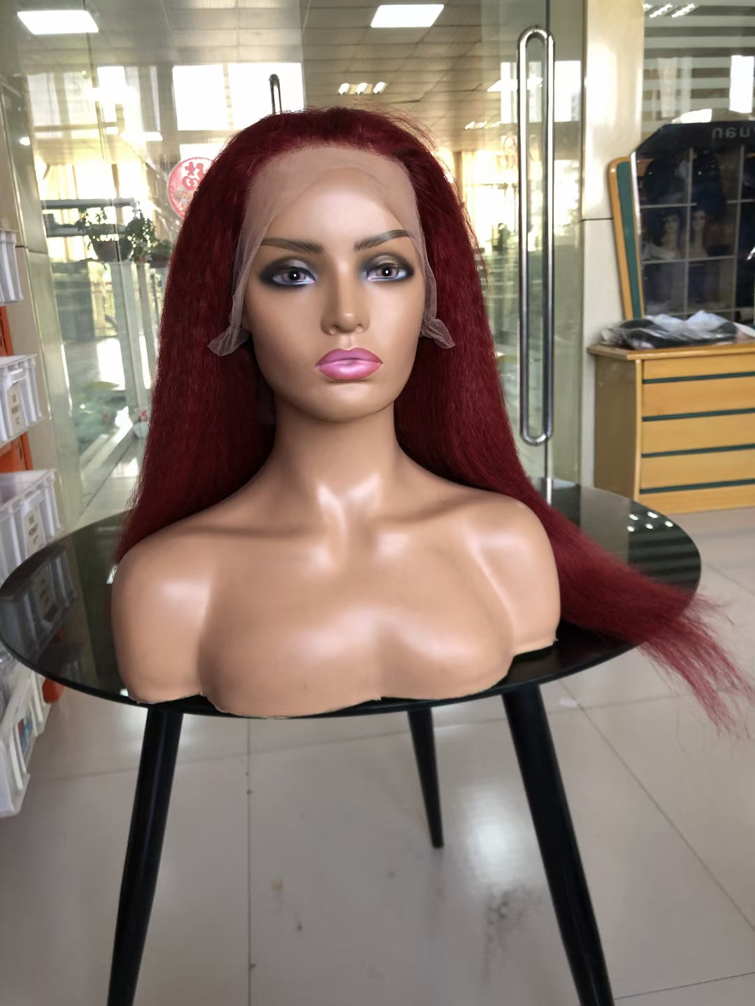 Kinky straight 99j Lace Frontal 13x4，  180% density 100% Virgin Human Hair Transparent LACE Wig