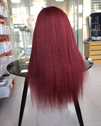 Kinky straight #99 color lace Frontal 13x4 Virgin Human Hair Wig 15A