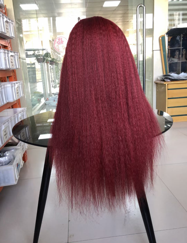 Kinky straight #99 color lace Frontal 13x4 Virgin Human Hair Wig 15A