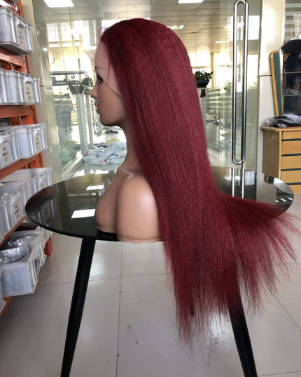 Kinky straight #99 color lace Frontal 13x4 Virgin Human Hair Wig 15A