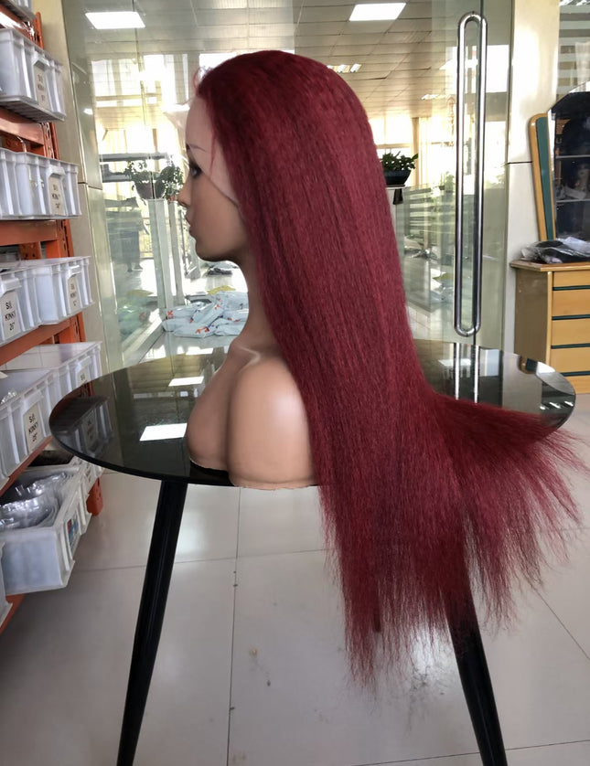 Kinky straight #99 color lace Frontal 13x4 Virgin Human Hair Wig 15A