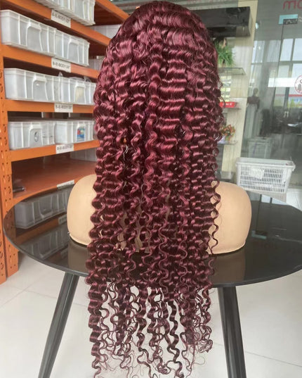 Curly wave #99j color, 13x4 Lace Frontal wig 100% Virgin Human Hair Wig 15A