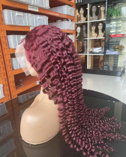 Curly wave #99j color, 13x4 Lace Frontal wig 100% Virgin Human Hair Wig 15A