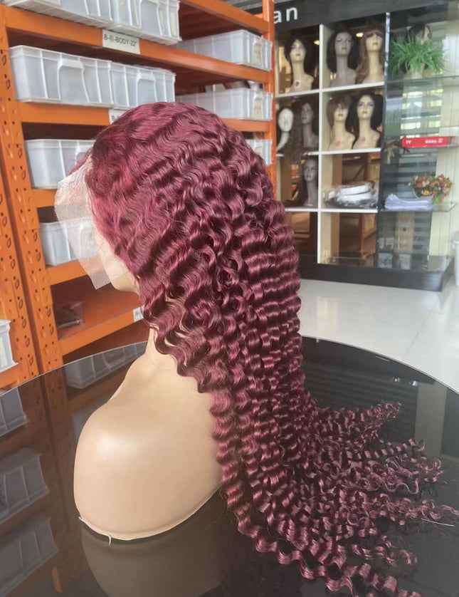 Curly wave #99j color, 13x4 Lace Frontal wig 100% Virgin Human Hair Wig 15A