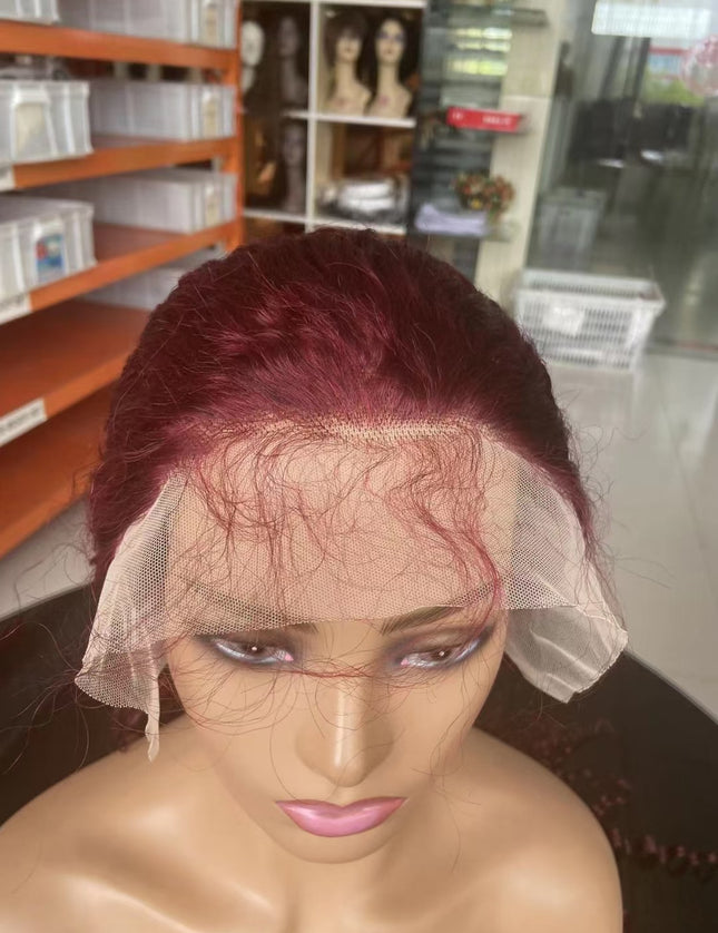 Curly wave #99j color, 13x4 Lace Frontal wig 100% Virgin Human Hair Wig 15A