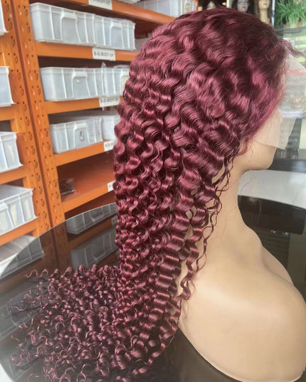 Curly wave #99j color, 13x4 Lace Frontal wig 100% Virgin Human Hair Wig 15A