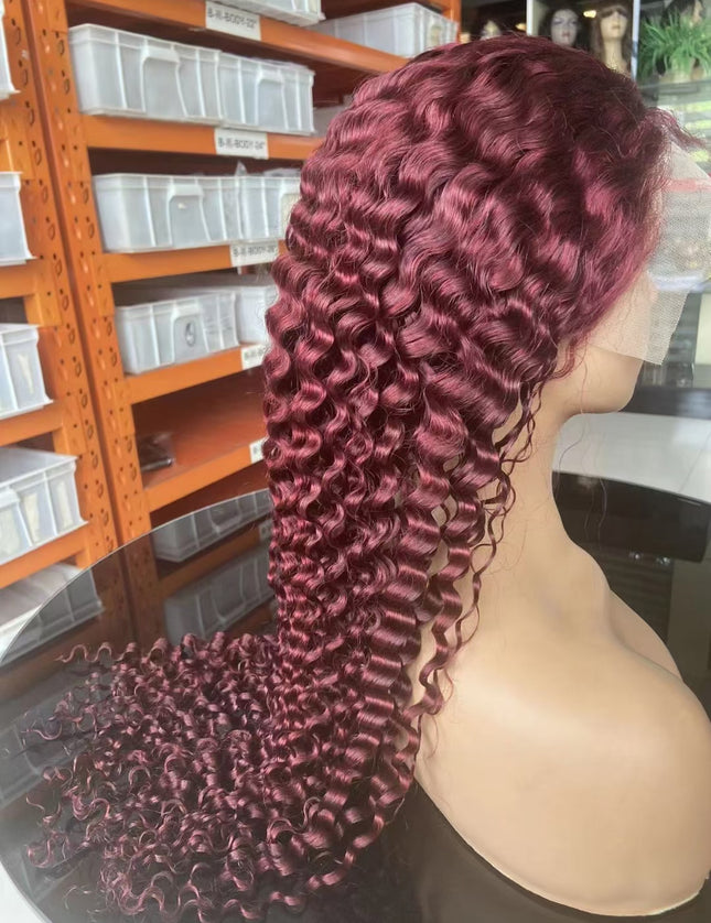 Curly wave #99j color, 13x4 Lace Frontal wig 100% Virgin Human Hair Wig 15A