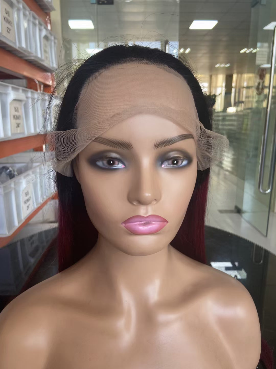 1B/Burgundy straight wig Transparent Lace Frontal 180% density 13x4 Virgin Human Hair LACE Wig