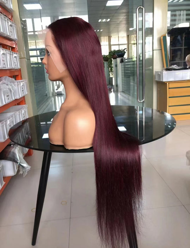 straight burgundy Lace Frontal 13x4 Virgin Human Hair LACE Wig 15A