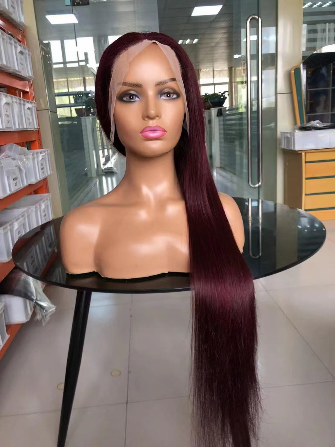 Burgundy straight wig Transparent Lace Frontal 180% density 13x4 Virgin Human Hair LACE Wig