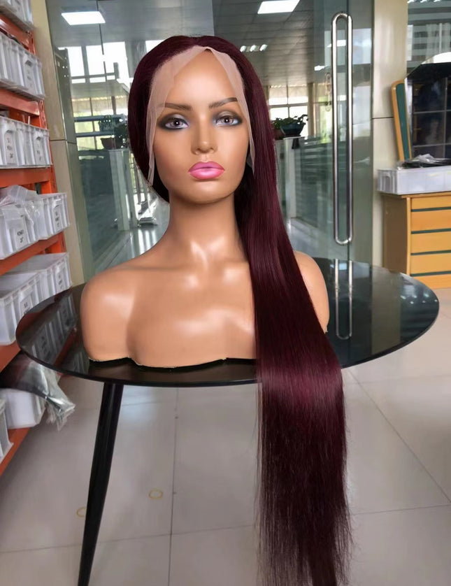 straight burgundy Lace Frontal 13x4 Virgin Human Hair LACE Wig 15A