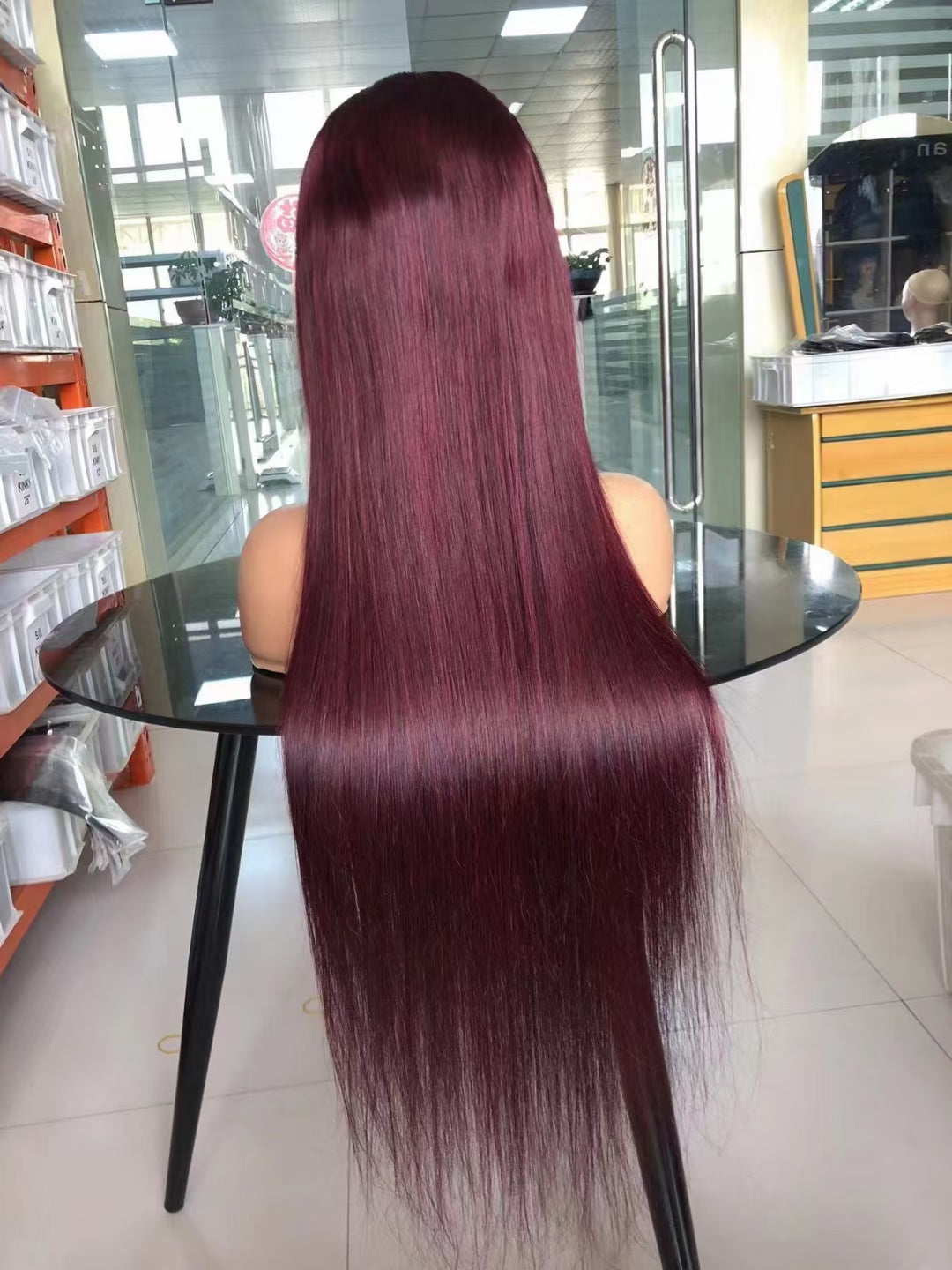 Burgundy straight wig Transparent Lace Frontal 180% density 13x4 Virgin Human Hair LACE Wig