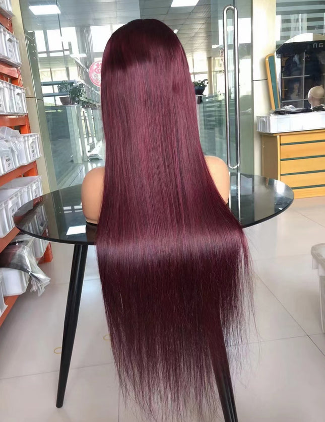 straight burgundy Lace Frontal 13x4 Virgin Human Hair LACE Wig 15A
