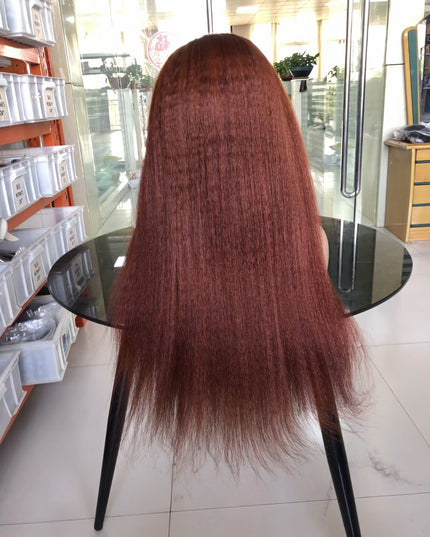 Kinky straight #33 reddish brown color lace Frontal 13x4 Virgin Human Hair Wig 15A