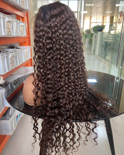 Curly wave brown color, 13x4 Lace Frontal wig 100% Virgin Human Hair 15A