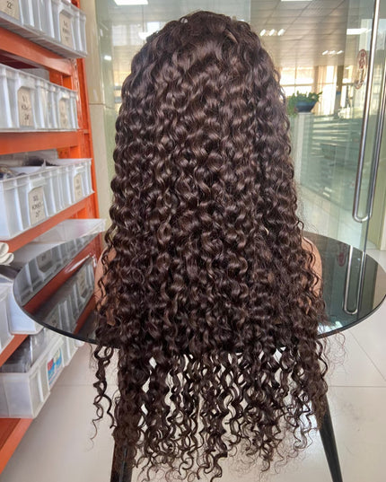 Curly wave brown color, 13x4 Lace Frontal wig 100% Virgin Human Hair 15A