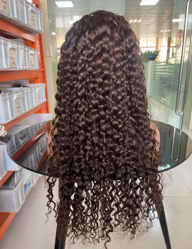 Curly wave brown color, 13x4 Lace Frontal wig 100% Virgin Human Hair 15A