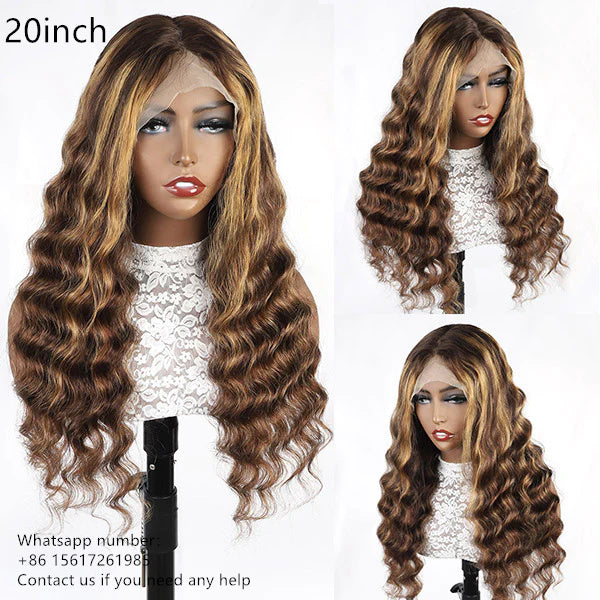 Loose deep P4/27 Lace Frontal 13x4 Transparent LACE Wig Virgin Human Hair 180% density