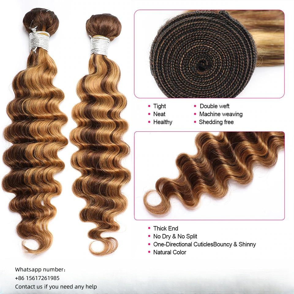 Deep wave 12A color P4/27 human hair bundles 1 pc