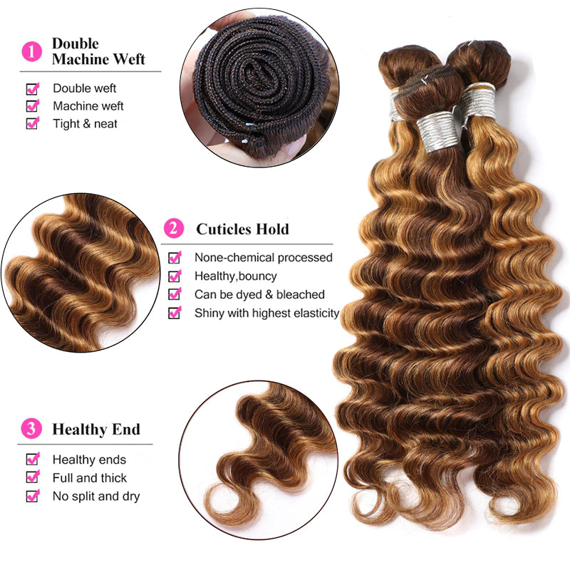 Deep wave 12A color P4/27 human hair bundles 1 pc