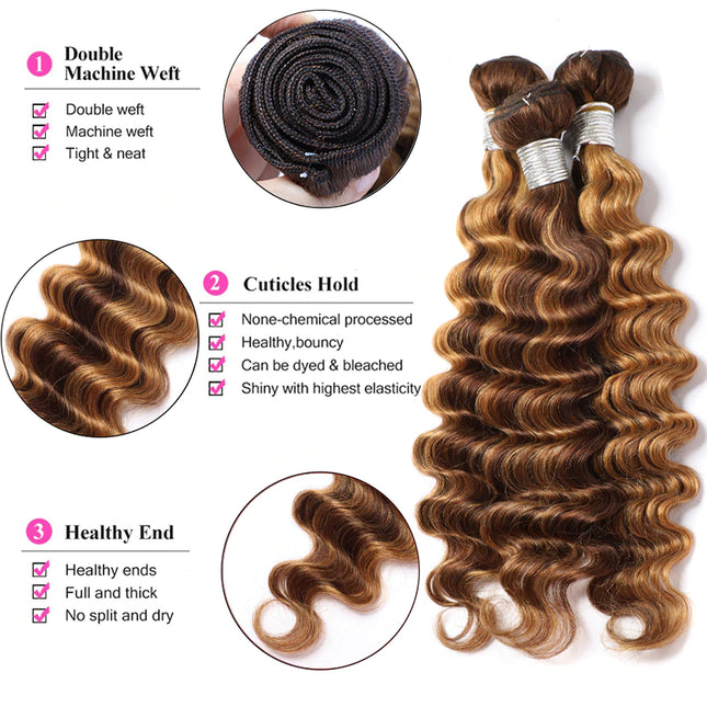 Deep wave 12A color P4/27 human hair bundles 1 pc