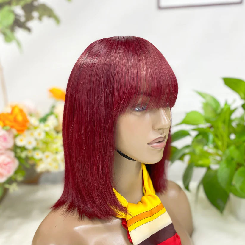 Straight -- #99j color--full machine made wig with bang