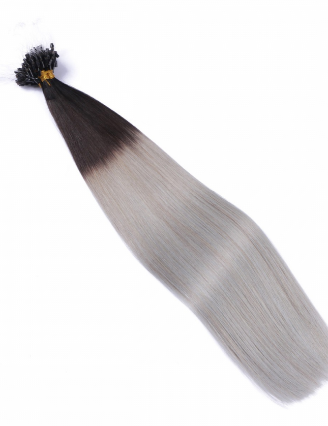 Micro ring hair extensions---Ombre Color 1B/silver