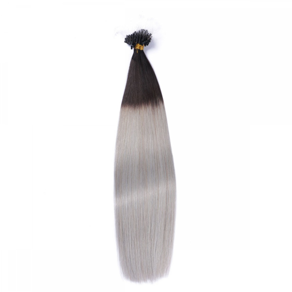 Micro ring hair extensions---Ombre Color 1B/silver