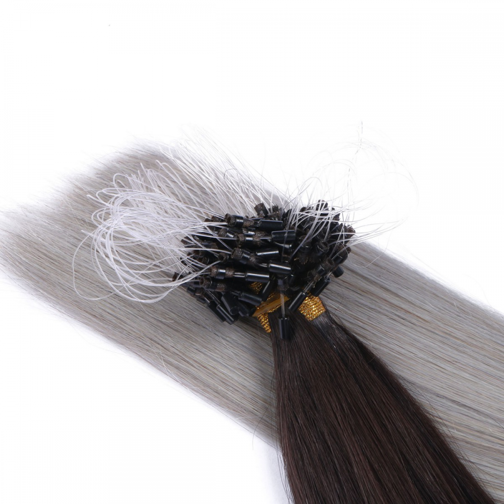 Micro ring hair extensions---Ombre Color 1B/silver