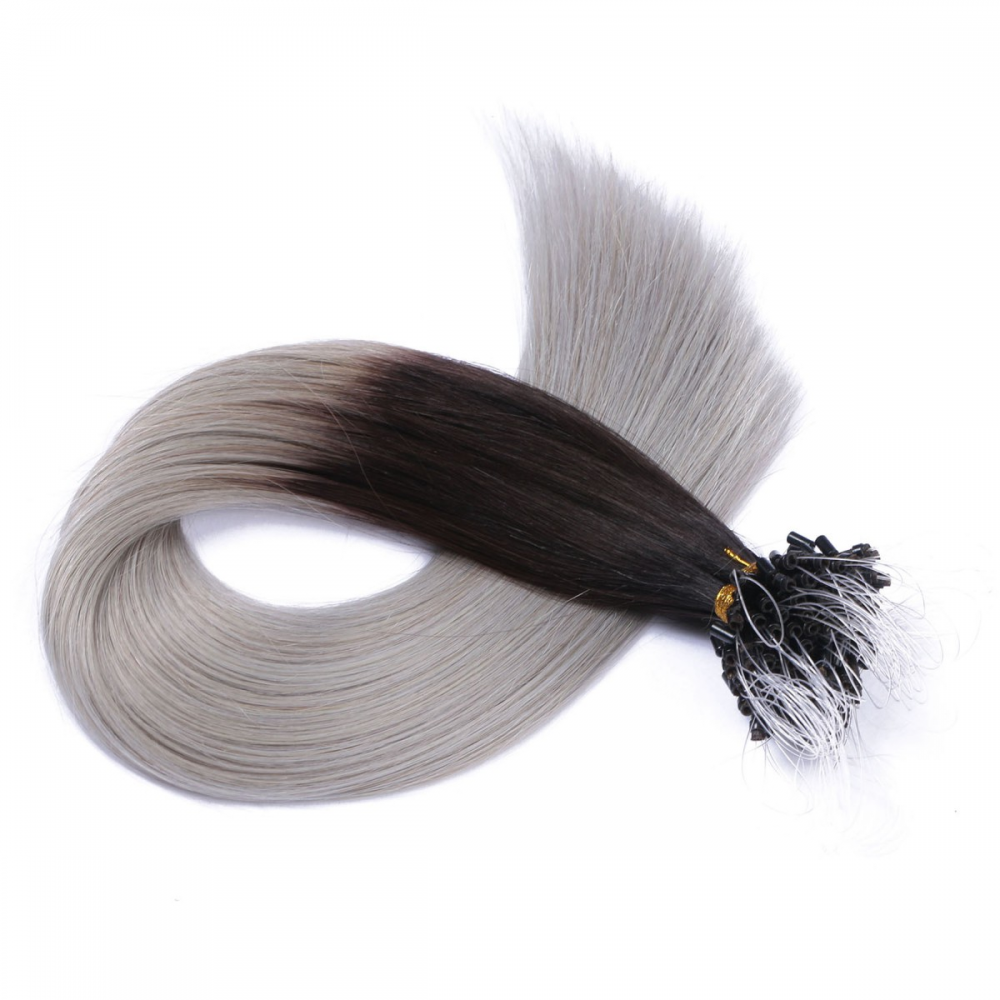 Micro ring hair extensions---Ombre Color 1B/silver