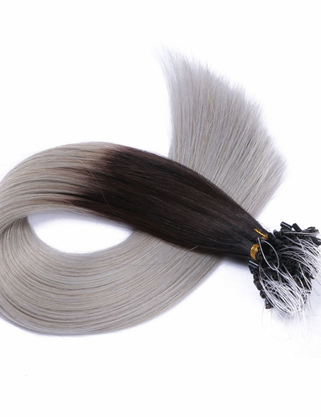 Micro ring hair extensions---Ombre Color 1B/silver
